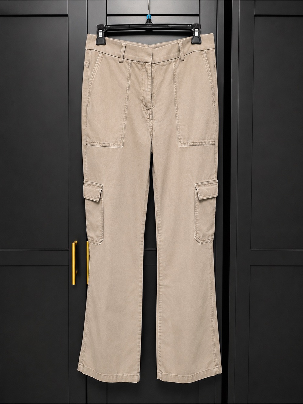 Beige Cargo Pants with Flared Hem